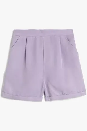 Koton Girls Shorts Elastic Waistband Modal Fabric Pocket and Pleated Detail