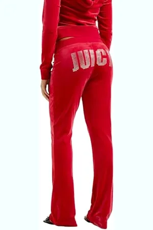 Juicy Couture Damen Diamante Low Rise Track Pant Sweathose Trainingshose Jogger aus Velour für Sport Freizeit Fitness in versch. Farben Lässige Hose, , XS