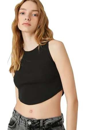 Koton Women Crop Tanktop Crew Neck Ribbed Asymmetric Cut