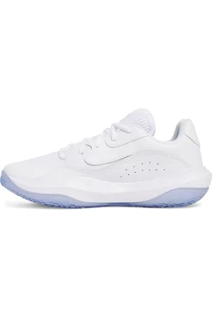 Under Armour Unisex UA Lockdown 7 Low Basketball Schuhe, White/White/Metallic Silver, 45.5 EU