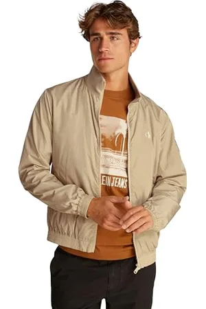 Calvin Klein Herren Windbreaker Jacke Unpadded Harrington mit Stehkragen, Beige (White Pepper), L
