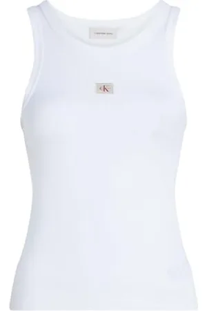 Calvin Klein Damen Woven Label Rib Tank TOP Tanktop, , XXL