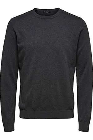SELECTED Herren Selected Rundhals Pullover | Einfarbiges Feinstrick Langarm Shirt SLHBERG | Baumwolle Sweater, Farben:Dunkelgrau, Größe Pullover:XXL