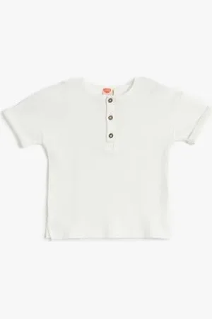 Koton Babyboy T-Shirt Button Detail Short Sleeve Crew Neck Ribbed Cotton