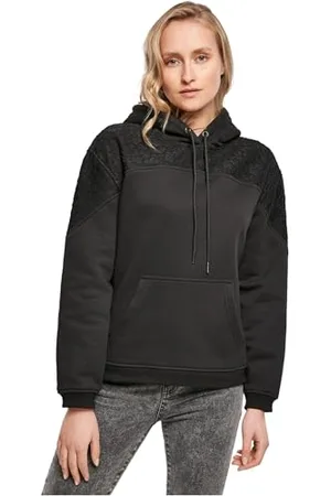 Urban classics Damen TB4017-Ladies Lace Inset Hoody Kapuzenpullover, Black, S