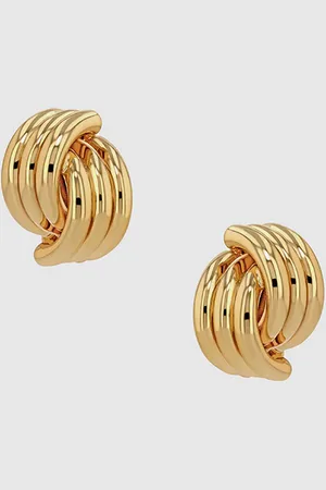 ANINE BING Small Crossover Ribbed Earrings in Gold