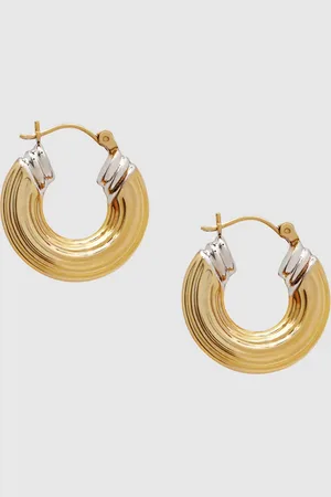 ANINE BING Two Tone Ribbed Hoop Earrings - One