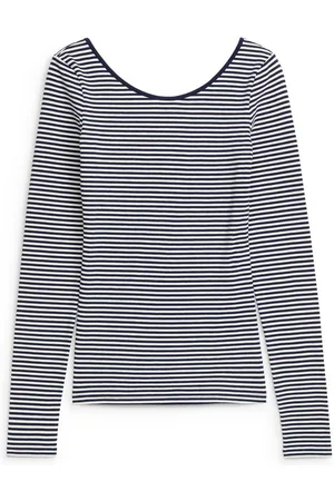 ARKET Jersey-Oberteil Mit U-Ausschnitt - Blau|Weiß|Mehrfarbig