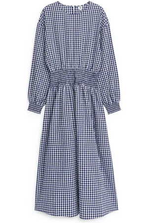 ARKET Kleid Mit Gesmokter Taille Und Vichykaro - Blau|Mehrfarbig