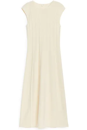 ARKET Geripptes Kleid Mit Flügelärmeln - Beige|Weiß