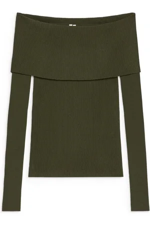 ARKET Geripptes Off-Shoulder-Oberteil - Grün