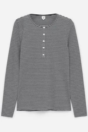 ARKET Geripptes Henley-Shirt - Blau|Weiß|Mehrfarbig