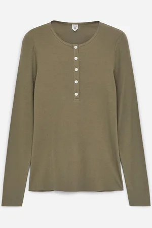 ARKET Geripptes Henley-Shirt - Grün