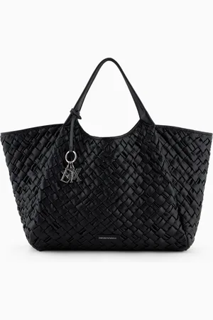 Emporio Armani Maxi-Shopper aus geflochtenem Material in Nappa-Optik mit Logo-Anhänger