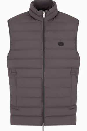 Emporio Armani Ärmellose Daunenjacke mit durchgehendem Reißverschluss aus gestepptem Nylon mit Adler-Logo-Aufnäher