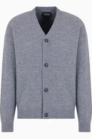 Emporio Armani Cardigan mit V-Ausschnitt aus Schurwolle in Sweatshirt-Optik