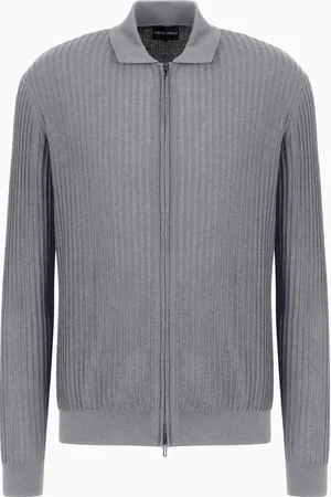 Emporio Armani Travel Essential Cardigan aus Schurwolle mit Reißverschluss und gewobener Optik