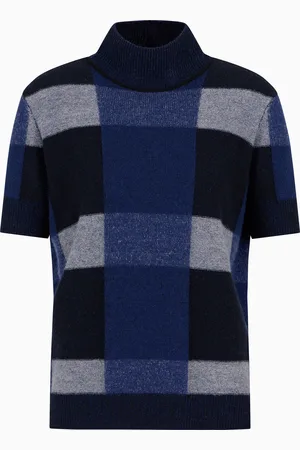 Emporio Armani Rollkragenpullover der Icon-Sonderkollektion mit kurzen Ärmeln aus Schurwolle mit Vanisé-Karomuster