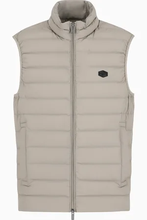 Emporio Armani Ärmellose Daunenjacke mit durchgehendem Reißverschluss aus gestepptem Nylon mit Adler-Logo-Aufnäher