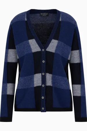 Emporio Armani Cardigan der Icon-Sonderkollektion mit V-Ausschnitt aus Schurwolle mit Vanisé-Karomuster