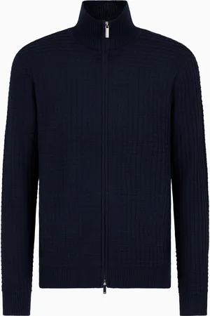 Emporio Armani Cardigan mit durchgehendem Reißverschluss aus Lyocell-Wollmischung mit Fangmaschen