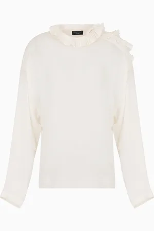 Emporio Armani Bluse der Icon-Sonderkollektion mit Plissierung an Kragen und Schulter aus doppellagigem Seiden-Georgette