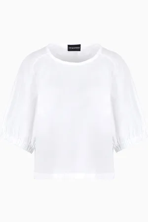 Emporio Armani Bluse mit kurzen Ärmeln aus Popeline mit geknoteten Patten