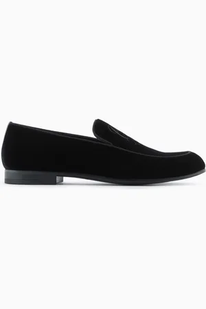 Giorgio Armani Mokassins Icon aus Samt mit Logo-Stickerei