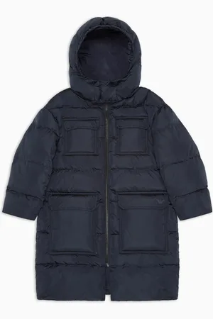 Emporio Armani ASV Lange Daunenjacke aus gestepptem Nylon mit Logoprint aus recycelten Daunen