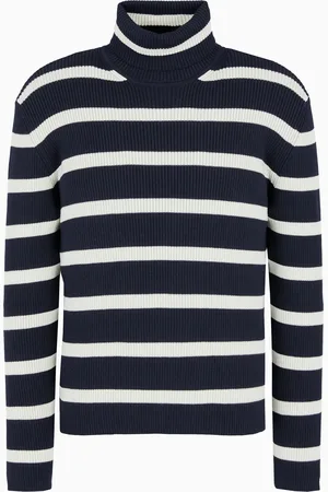 Emporio Armani Gestreifter Rollkragenpullover aus gerippter Wollmischung