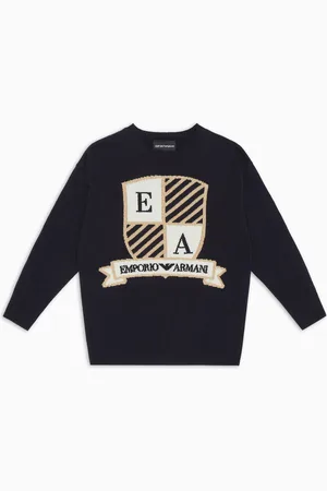 Emporio Armani Pullover aus Schurwollgemisch mit Logo-Wappen in Jacquard-Verarbeitung