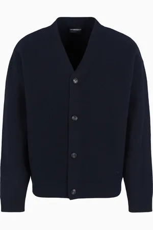 Emporio Armani Cardigan mit V-Ausschnitt aus Schurwolle in Sweatshirt-Optik
