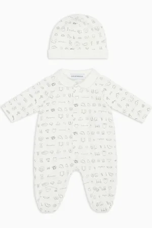 Emporio Armani Geschenkset mit Strampler und Mütze aus Jersey mit Tendresse-Print