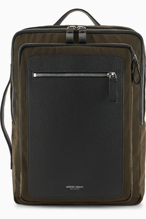 Giorgio Armani ASV Rucksack aus Nylon und vollnarbigem Leder