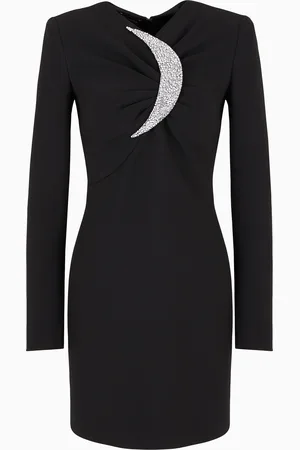Emporio Armani Etuikleid mit Drapierung und Maxi-Mond mit Strasssteinen