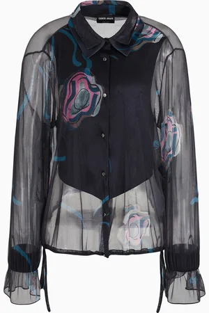 Giorgio Armani Bluse aus bedruckter Seide, mit Plastron