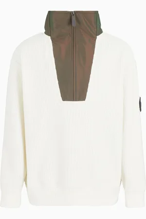 Giorgio Armani Neve Sweatshirt mit 3/4-Reißverschluss, gefertigt aus gerippter Kaschmir-Baumwolle