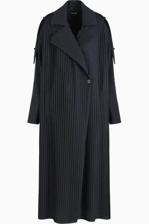Giorgio Armani Langer Trenchcoat aus plissiertem Wolljersey
