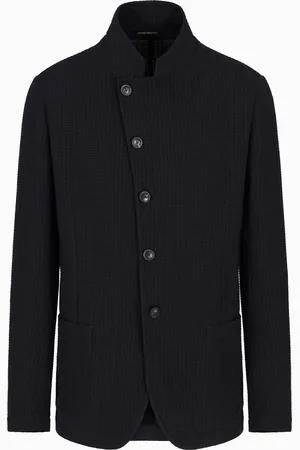 Emporio Armani Jacke mit Grandad-Kragen und außermittigem Verschluss aus strukturierter Schurwolle