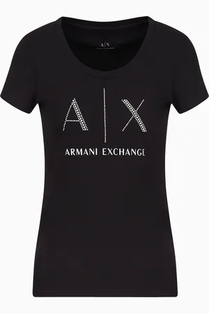 Armani Exchange Schmal geschnittenes T-Shirt aus Pima-Baumwolle mit Strass-Logo