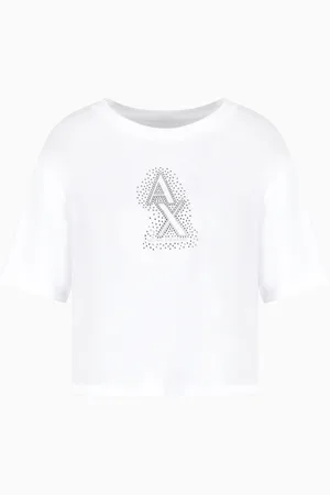 Armani Exchange Kurzes T-Shirt mit Strass-Logo