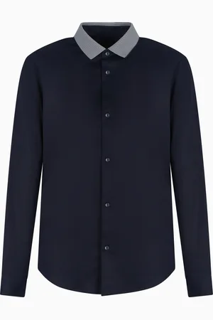 Armani Exchange Slim Fit-Hemd aus elastischer Baumwolle mit kontrastierendem Kragen