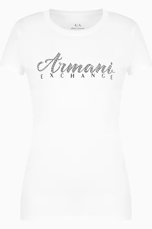 Armani Exchange Schmal geschnittenes T-Shirt mit Strass-Logo
