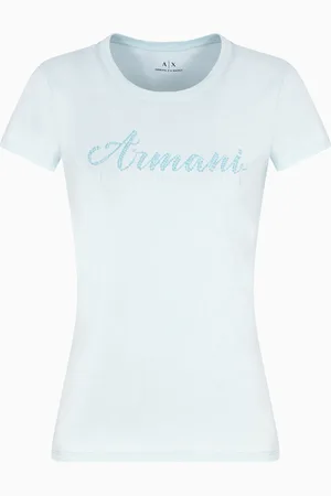 Armani Exchange Schmal geschnittenes T-Shirt mit Strass-Logo
