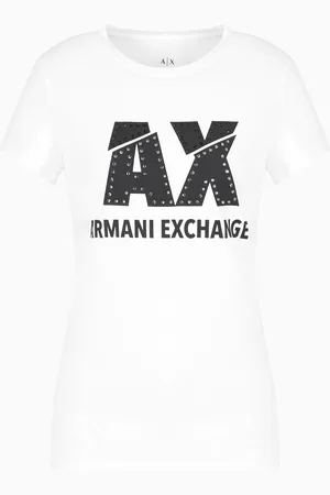 Armani Exchange Schmal geschnittenes T-Shirt mit Strass-Logo