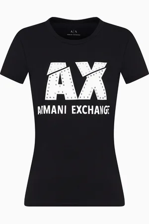 Armani Exchange Schmal geschnittenes T-Shirt mit Strass-Logo