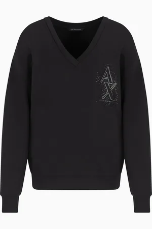 Armani Exchange Sweatshirt mit V-Ausschnitt und Strass-Logo