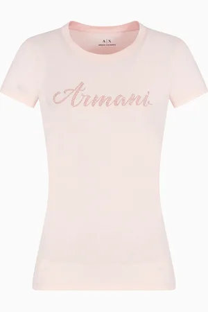 Armani Exchange Schmal geschnittenes T-Shirt mit Strass-Logo