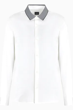 Armani Exchange Slim Fit-Hemd aus elastischer Baumwolle mit kontrastierendem Kragen