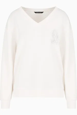Armani Exchange Sweatshirt mit V-Ausschnitt und Strass-Logo